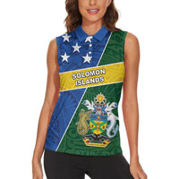 Personalised Solomon Islands Independence Day Women Sleeveless Polo Shirt With Coat Of Arms LT05 - Polynesian Pride