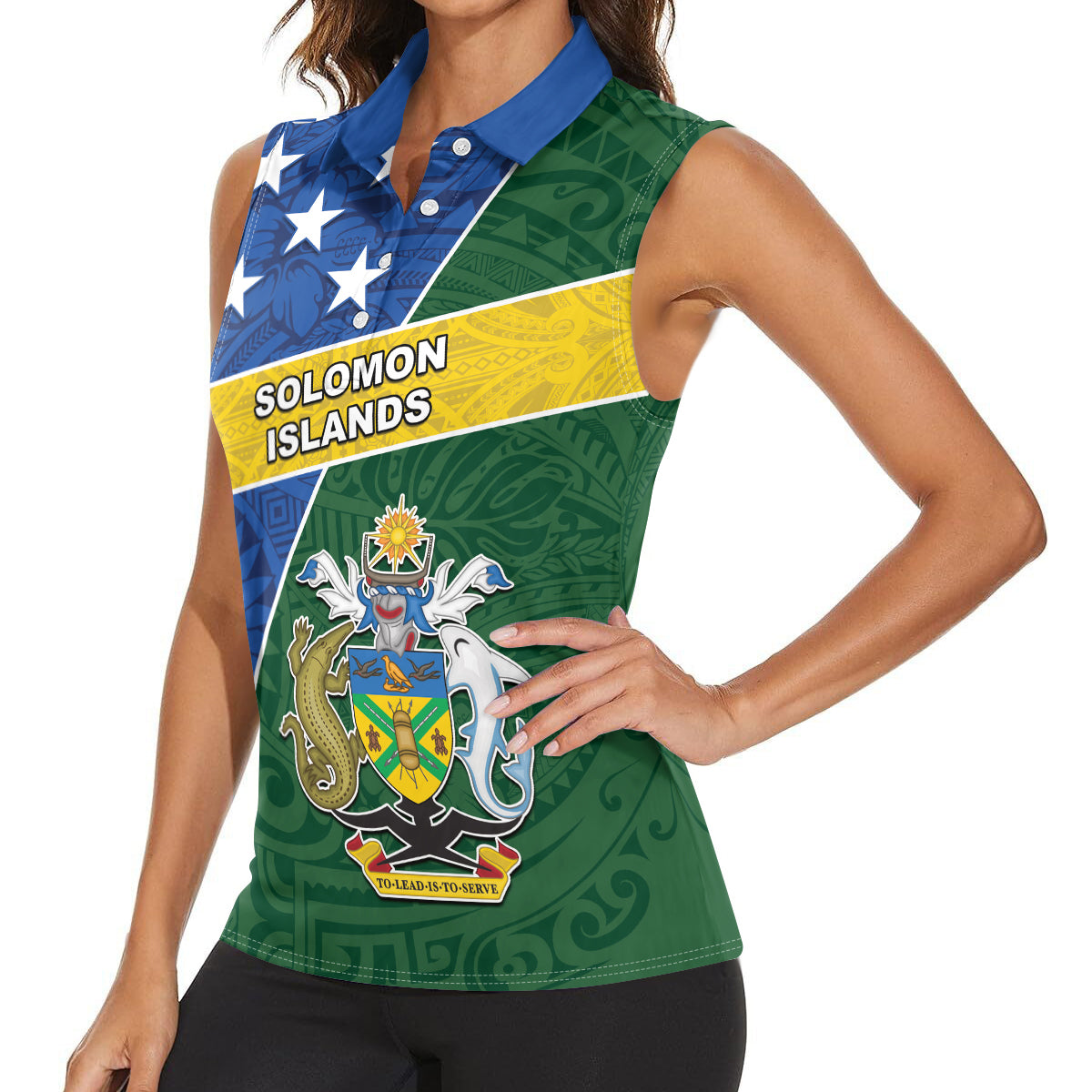 Personalised Solomon Islands Independence Day Women Sleeveless Polo Shirt With Coat Of Arms LT05 - Polynesian Pride