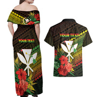 Personalized Hawaii Born and Raised Couples Matching Off Shoulder Maxi Dress and Hawaiian Shirt Kanaka Maoli Flag Day LT05 - Polynesian Pride