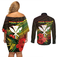 Personalized Hawaii Born and Raised Couples Matching Off Shoulder Short Dress and Long Sleeve Button Shirt Kanaka Maoli Flag Day LT05 - Polynesian Pride