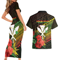 Personalized Hawaii Born and Raised Couples Matching Short Sleeve Bodycon Dress and Hawaiian Shirt Kanaka Maoli Flag Day LT05 - Polynesian Pride