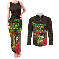Personalized Hawaii Born and Raised Couples Matching Tank Maxi Dress and Long Sleeve Button Shirt Kanaka Maoli Flag Day LT05 Reggae - Polynesian Pride