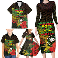 Personalized Hawaii Born and Raised Family Matching Long Sleeve Bodycon Dress and Hawaiian Shirt Kanaka Maoli Flag Day LT05 - Polynesian Pride