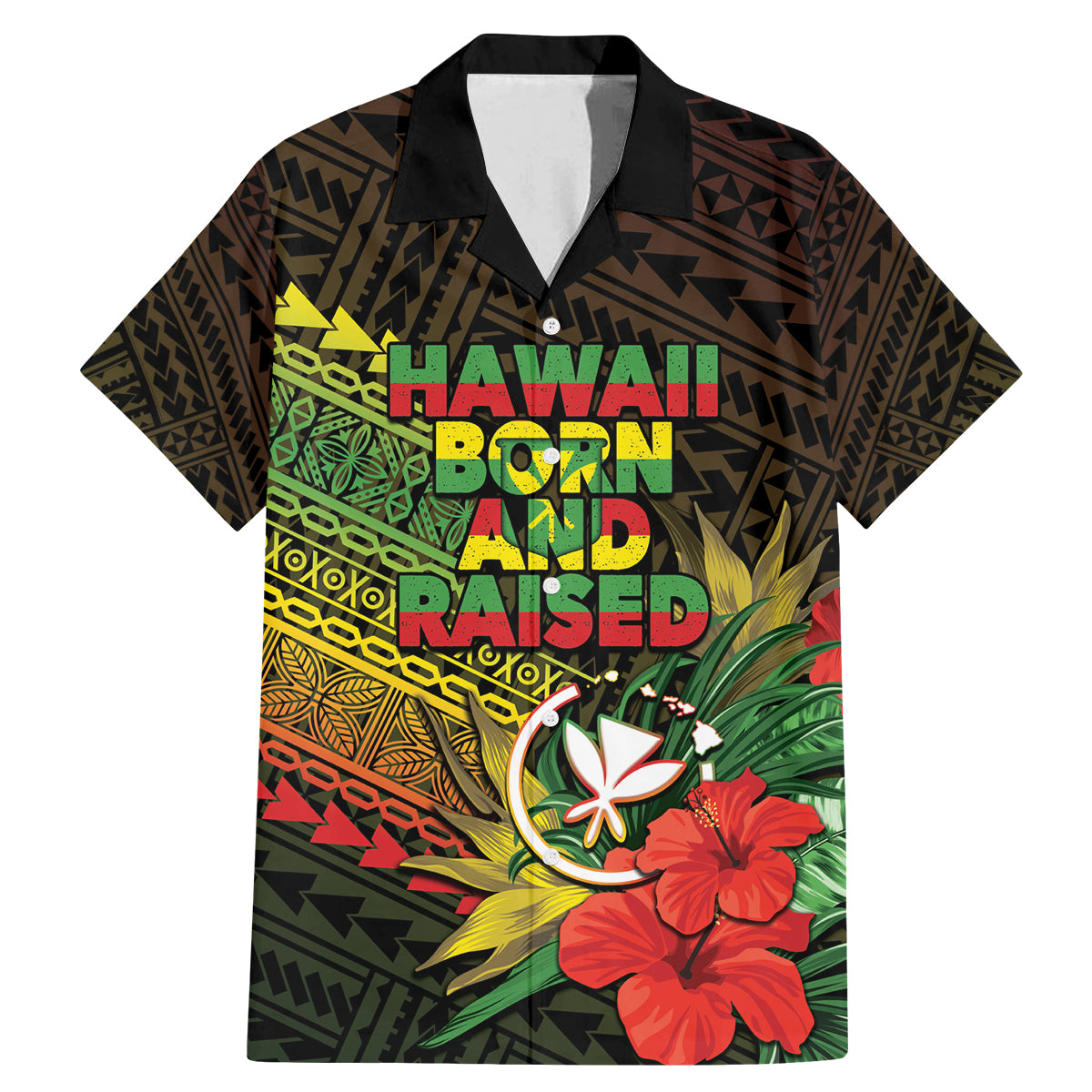 Personalized Hawaii Born and Raised Family Matching Mermaid Dress and Hawaiian Shirt Kanaka Maoli Flag Day LT05 Dad's Shirt - Short Sleeve Reggae - Polynesian Pride