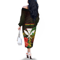Personalized Hawaii Born and Raised Family Matching Off The Shoulder Long Sleeve Dress and Hawaiian Shirt Kanaka Maoli Flag Day LT05 - Polynesian Pride