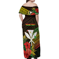 Personalized Hawaii Born and Raised Family Matching Off Shoulder Maxi Dress and Hawaiian Shirt Kanaka Maoli Flag Day LT05 - Polynesian Pride