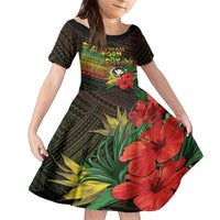 Personalized Hawaii Born and Raised Family Matching Short Sleeve Bodycon Dress and Hawaiian Shirt Kanaka Maoli Flag Day LT05 Daughter's Dress Reggae - Polynesian Pride
