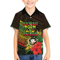 Personalized Hawaii Born and Raised Family Matching Short Sleeve Bodycon Dress and Hawaiian Shirt Kanaka Maoli Flag Day LT05 Son's Shirt Reggae - Polynesian Pride