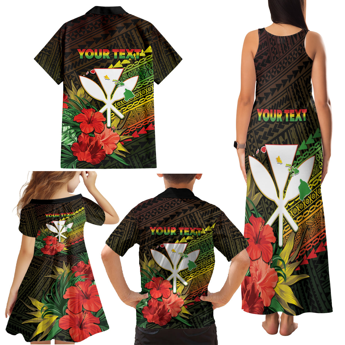 Personalized Hawaii Born and Raised Family Matching Tank Maxi Dress and Hawaiian Shirt Kanaka Maoli Flag Day LT05 - Polynesian Pride