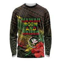 Personalized Hawaii Born and Raised Long Sleeve Shirt Kanaka Maoli Flag Day