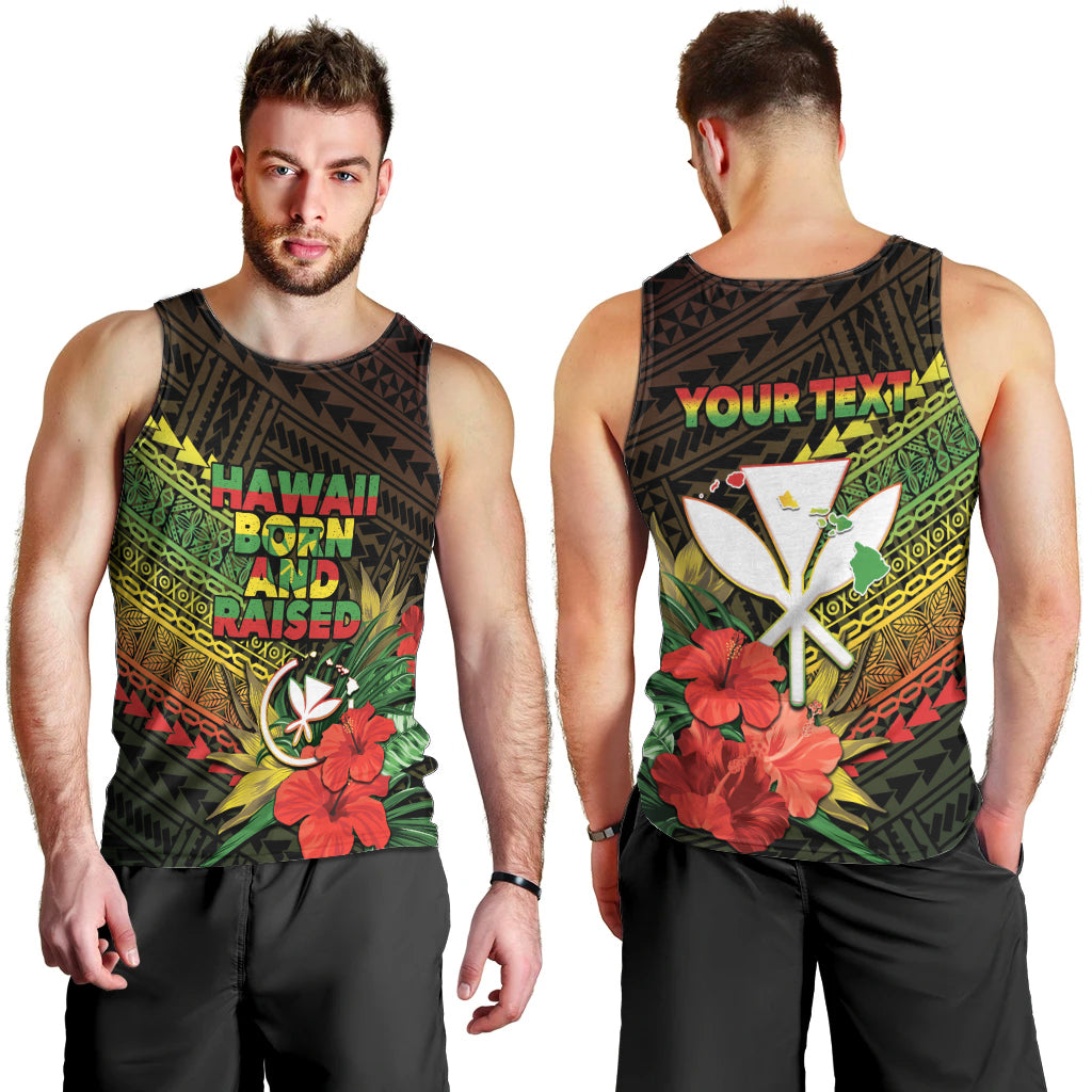 Personalized Hawaii Born and Raised Men Tank Top Kanaka Maoli Flag Day