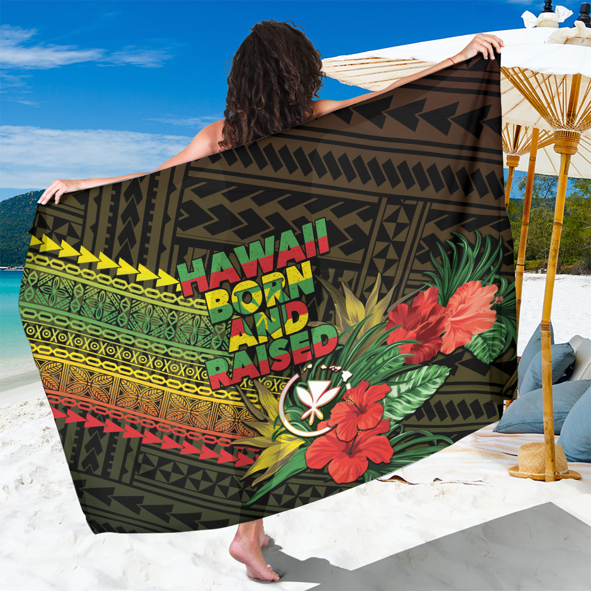Hawaii Born and Raised Sarong Kanaka Maoli Flag Day