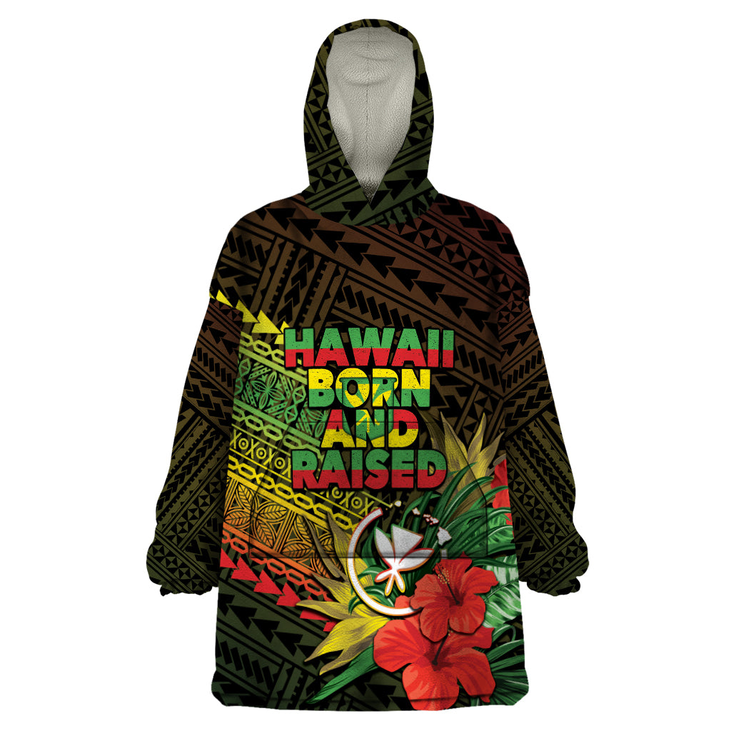 Personalized Hawaii Born and Raised Wearable Blanket Hoodie Kanaka Maoli Flag Day LT05 One Size Reggae - Polynesian Pride
