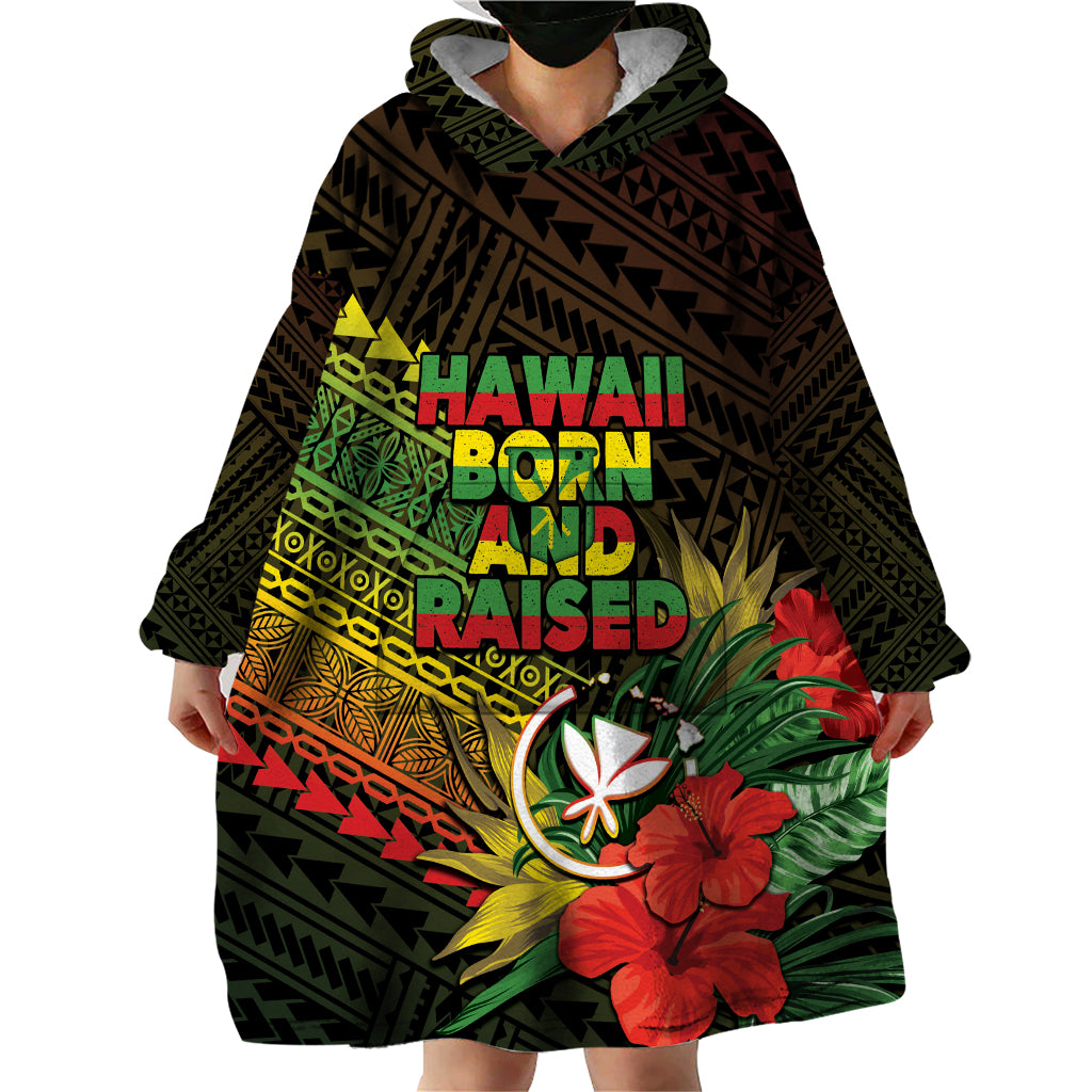 Personalized Hawaii Born and Raised Wearable Blanket Hoodie Kanaka Maoli Flag Day LT05 - Polynesian Pride