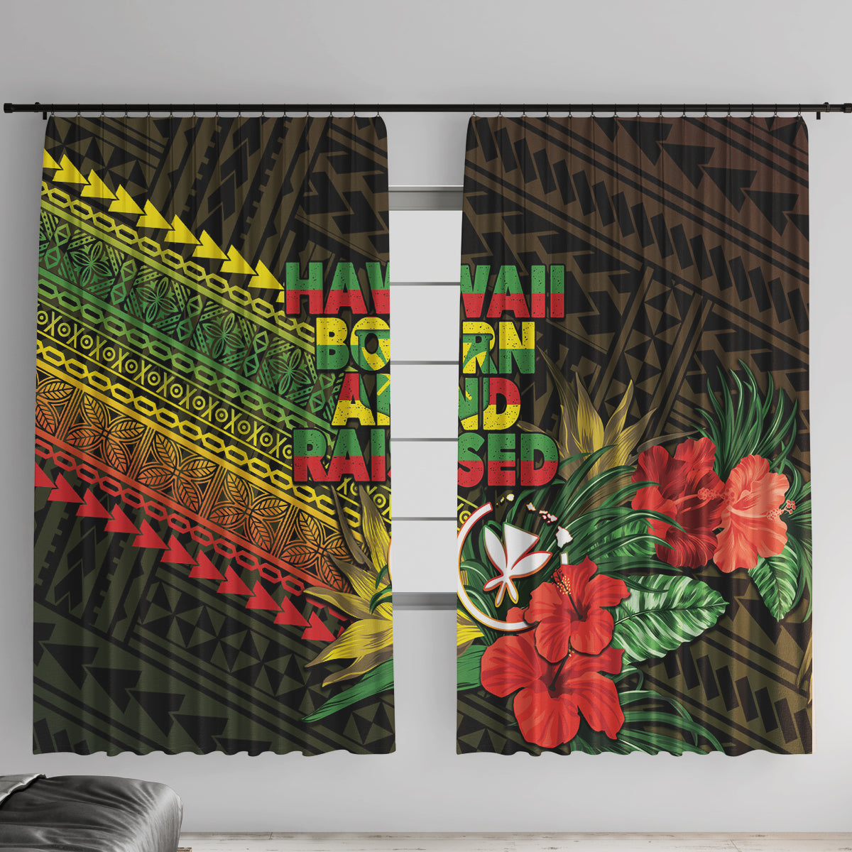 Hawaii Born and Raised Window Curtain Kanaka Maoli Flag Day LT05 With Hooks Reggae - Polynesian Pride