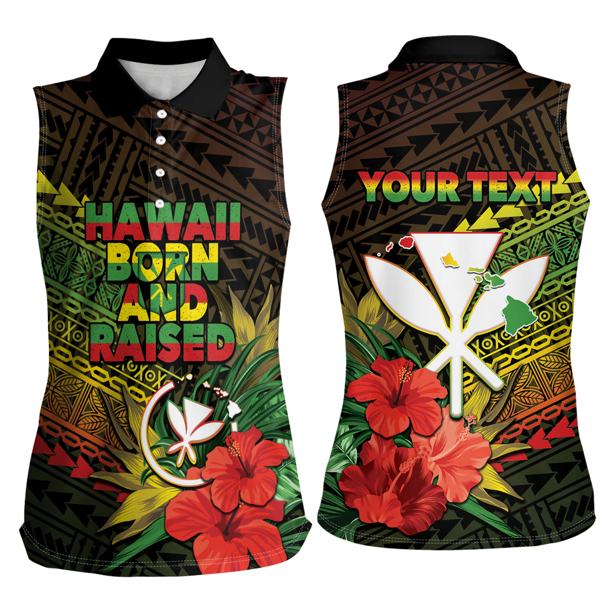 Personalized Hawaii Born and Raised Women Sleeveless Polo Shirt Kanaka Maoli Flag Day LT05 - Polynesian Pride