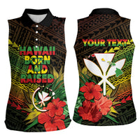 Personalized Hawaii Born and Raised Women Sleeveless Polo Shirt Kanaka Maoli Flag Day LT05 - Polynesian Pride