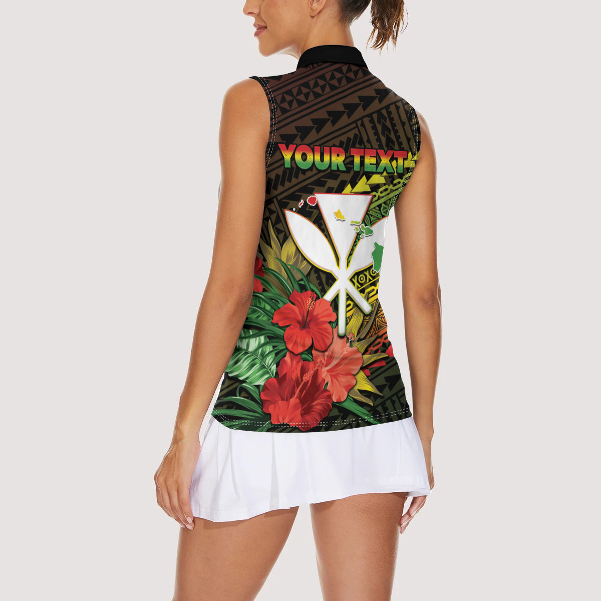 Personalized Hawaii Born and Raised Women Sleeveless Polo Shirt Kanaka Maoli Flag Day LT05 - Polynesian Pride