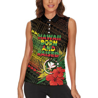 Personalized Hawaii Born and Raised Women Sleeveless Polo Shirt Kanaka Maoli Flag Day LT05 - Polynesian Pride