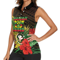 Personalized Hawaii Born and Raised Women Sleeveless Polo Shirt Kanaka Maoli Flag Day LT05 - Polynesian Pride