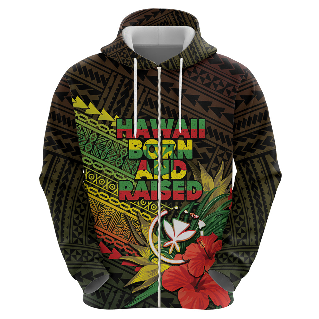 Personalized Hawaii Born and Raised Zip Hoodie Kanaka Maoli Flag Day LT05 - Polynesian Pride