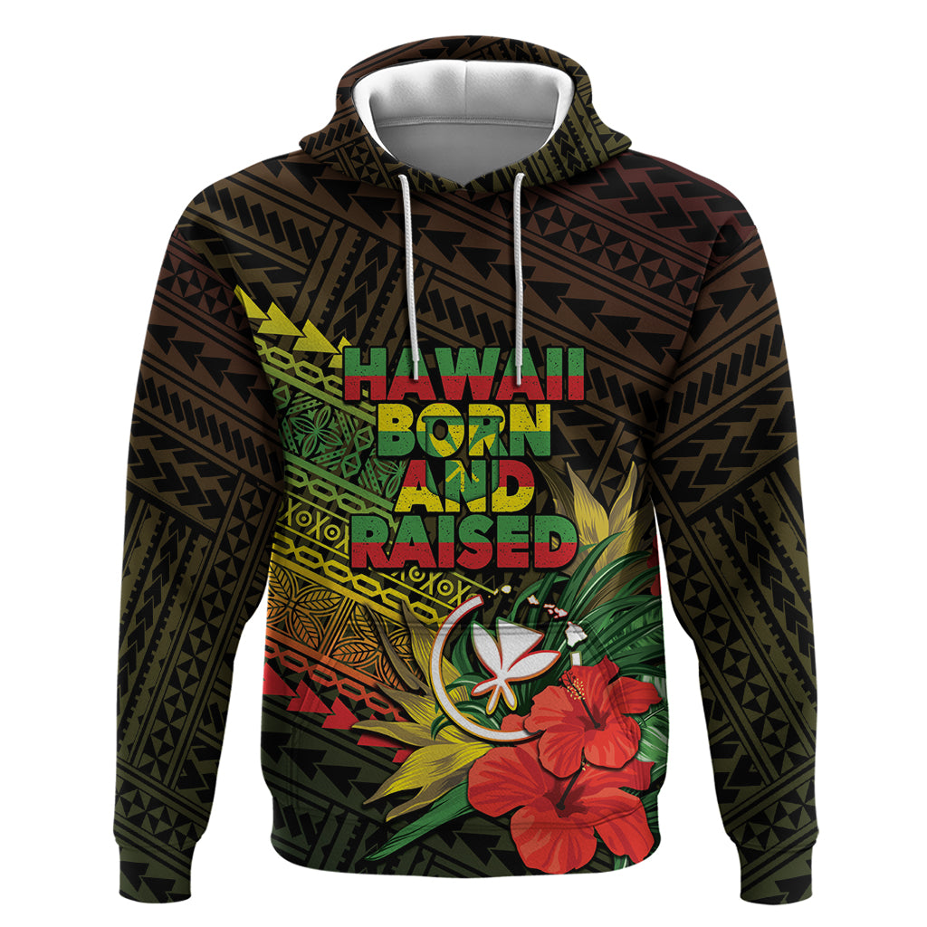 Personalized Hawaii Born and Raised Zip Hoodie Kanaka Maoli Flag Day LT05 Pullover Hoodie Reggae - Polynesian Pride