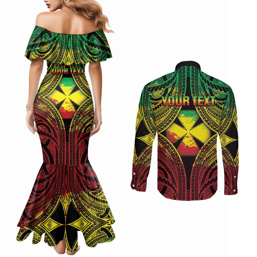Personalised Wallis and Futuna Territory Day Couples Matching Mermaid Dress and Long Sleeve Button Shirt Polynesian Pattern Simple Style LT05 - Polynesian Pride