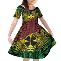 Personalised Wallis and Futuna Territory Day Family Matching Long Sleeve Bodycon Dress and Hawaiian Shirt Polynesian Pattern Simple Style LT05 Daughter's Dress Reggae - Polynesian Pride