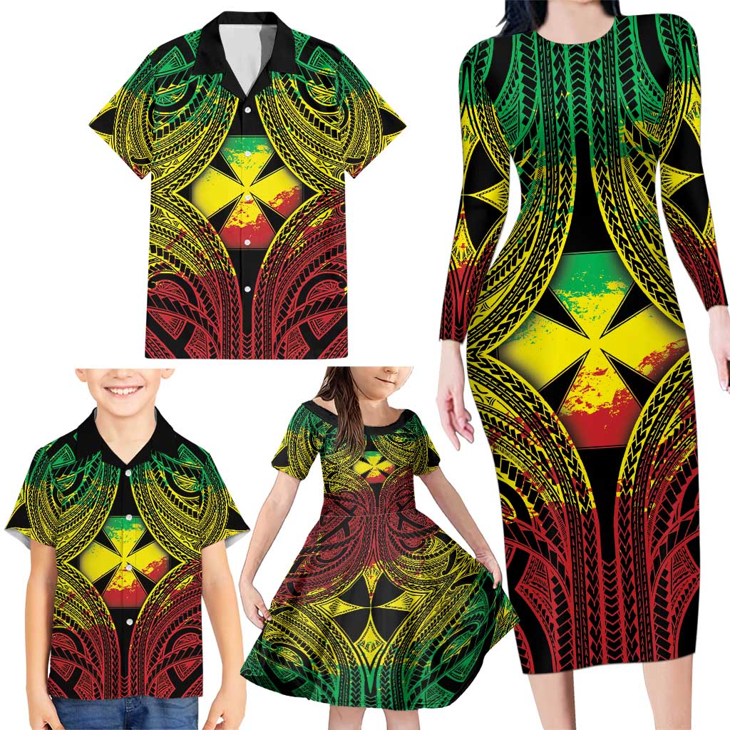 Personalised Wallis and Futuna Territory Day Family Matching Long Sleeve Bodycon Dress and Hawaiian Shirt Polynesian Pattern Simple Style LT05 - Polynesian Pride