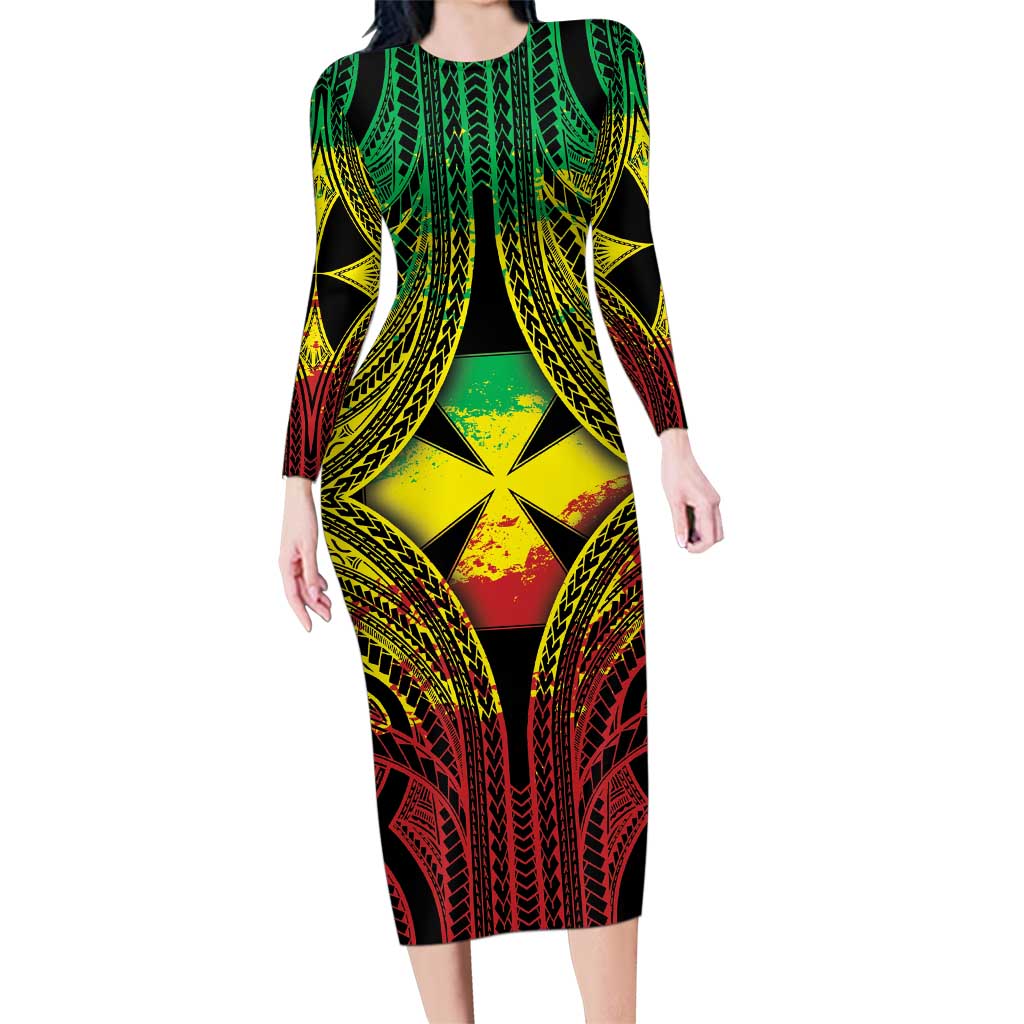 Personalised Wallis and Futuna Territory Day Family Matching Long Sleeve Bodycon Dress and Hawaiian Shirt Polynesian Pattern Simple Style LT05 Mom's Dress Reggae - Polynesian Pride