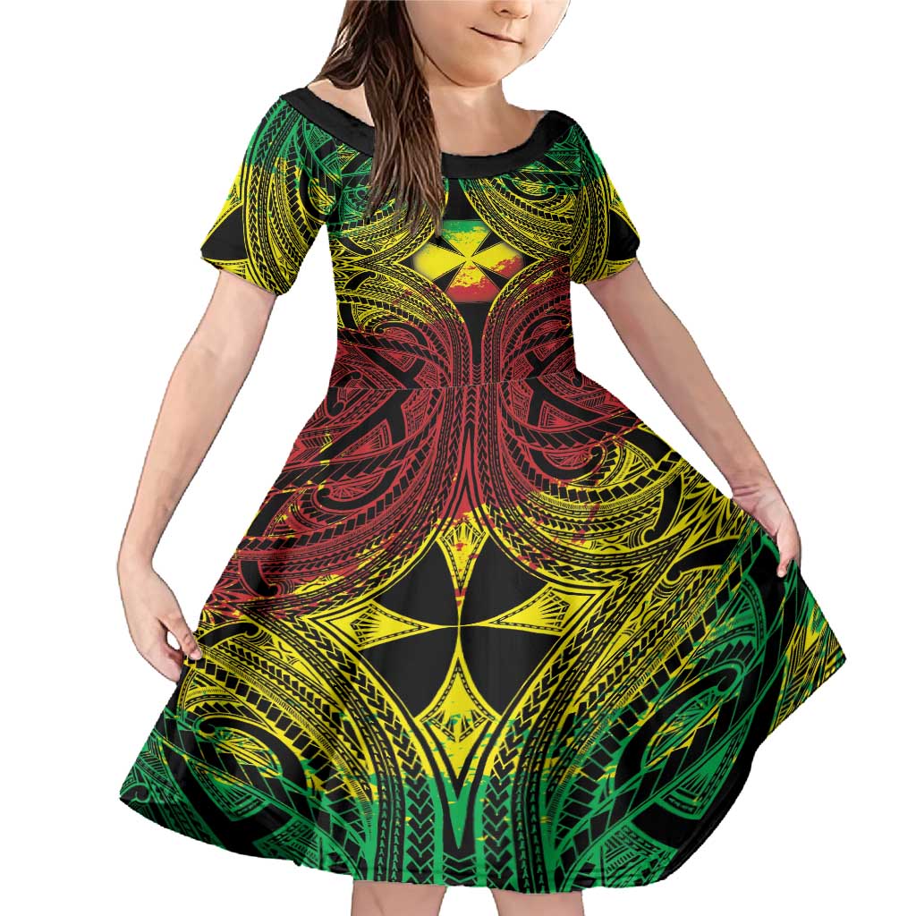 Personalised Wallis and Futuna Territory Day Family Matching Mermaid Dress and Hawaiian Shirt Polynesian Pattern Simple Style LT05 Daughter's Dress Reggae - Polynesian Pride