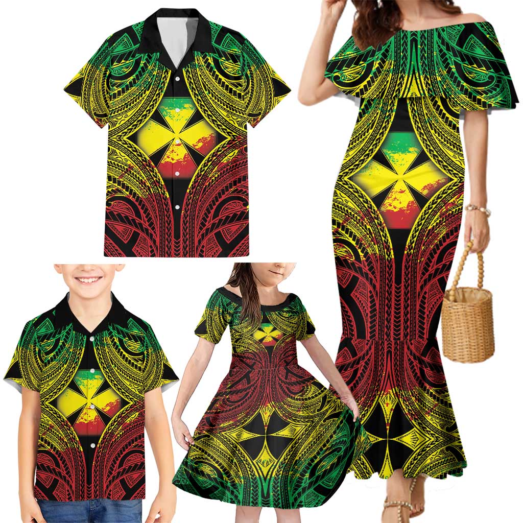 Personalised Wallis and Futuna Territory Day Family Matching Mermaid Dress and Hawaiian Shirt Polynesian Pattern Simple Style LT05 - Polynesian Pride