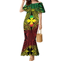 Personalised Wallis and Futuna Territory Day Family Matching Mermaid Dress and Hawaiian Shirt Polynesian Pattern Simple Style LT05 Mom's Dress Reggae - Polynesian Pride