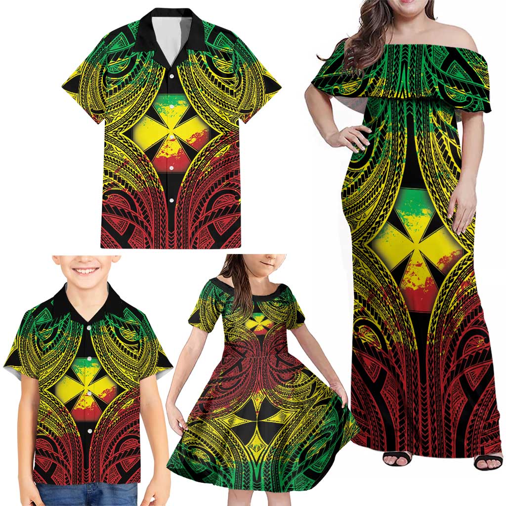 Personalised Wallis and Futuna Territory Day Family Matching Off Shoulder Maxi Dress and Hawaiian Shirt Polynesian Pattern Simple Style LT05 - Polynesian Pride