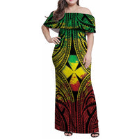 Personalised Wallis and Futuna Territory Day Family Matching Off Shoulder Maxi Dress and Hawaiian Shirt Polynesian Pattern Simple Style LT05 Mom's Dress Reggae - Polynesian Pride