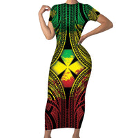 Personalised Wallis and Futuna Territory Day Family Matching Short Sleeve Bodycon Dress and Hawaiian Shirt Polynesian Pattern Simple Style LT05 Mom's Dress Reggae - Polynesian Pride