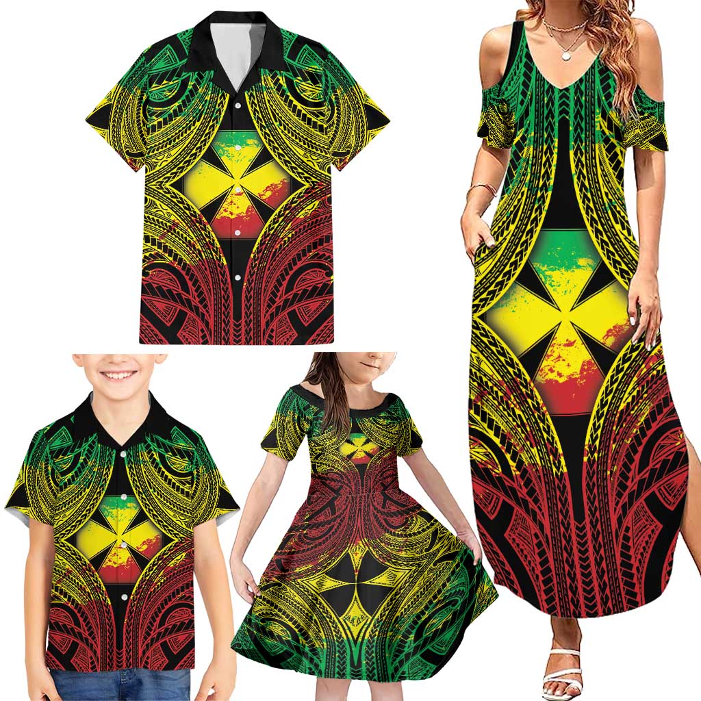 Personalised Wallis and Futuna Territory Day Family Matching Summer Maxi Dress and Hawaiian Shirt Polynesian Pattern Simple Style LT05 - Polynesian Pride