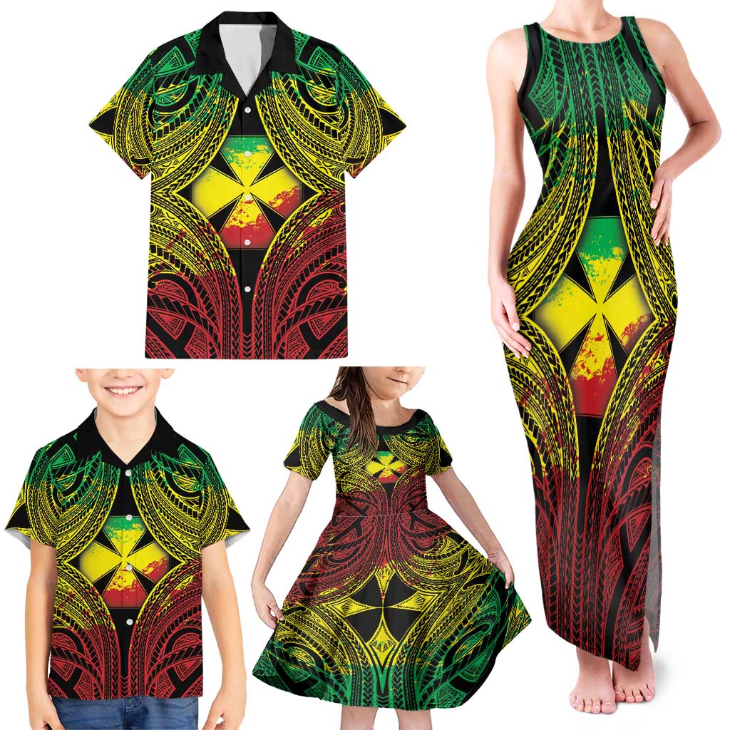 Personalised Wallis and Futuna Territory Day Family Matching Tank Maxi Dress and Hawaiian Shirt Polynesian Pattern Simple Style LT05 - Polynesian Pride