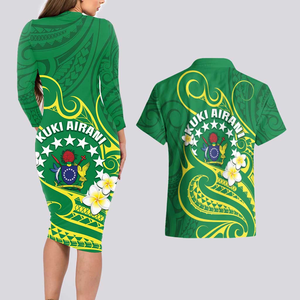 Cook Islands Happy Constitution Day Couples Matching Long Sleeve Bodycon Dress and Hawaiian Shirt Pattern Tribal Art LT05 - Polynesian Pride