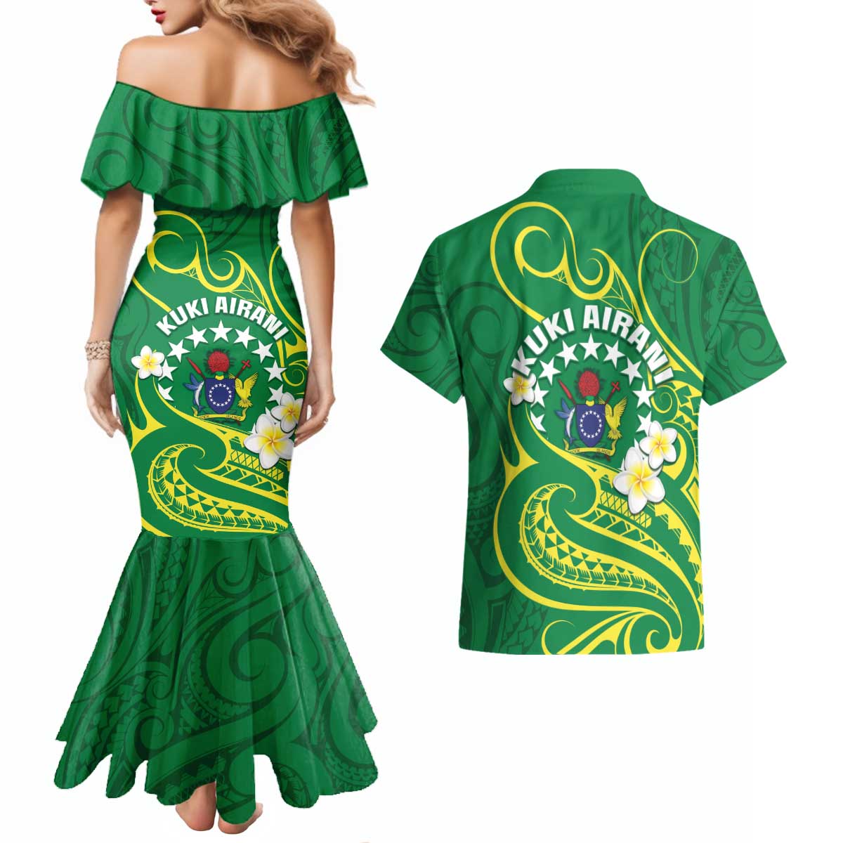 Cook Islands Happy Constitution Day Couples Matching Mermaid Dress and Hawaiian Shirt Pattern Tribal Art LT05 - Polynesian Pride