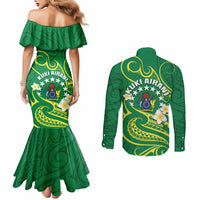 Cook Islands Happy Constitution Day Couples Matching Mermaid Dress and Long Sleeve Button Shirt Pattern Tribal Art