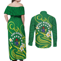 Cook Islands Happy Constitution Day Couples Matching Off Shoulder Maxi Dress and Long Sleeve Button Shirt Pattern Tribal Art
