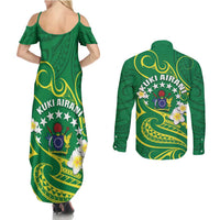 Cook Islands Happy Constitution Day Couples Matching Summer Maxi Dress and Long Sleeve Button Shirt Pattern Tribal Art