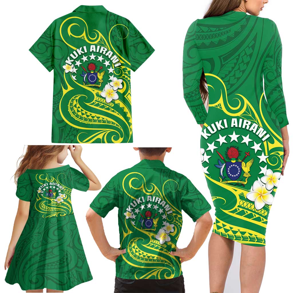 Cook Islands Happy Constitution Day Family Matching Long Sleeve Bodycon Dress and Hawaiian Shirt Pattern Tribal Art LT05 - Polynesian Pride
