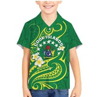 Cook Islands Happy Constitution Day Family Matching Mermaid Dress and Hawaiian Shirt Pattern Tribal Art LT05 Son's Shirt Green - Polynesian Pride