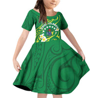 Cook Islands Happy Constitution Day Family Matching Off Shoulder Short Dress and Hawaiian Shirt Pattern Tribal Art LT05 Daughter's Dress Green - Polynesian Pride