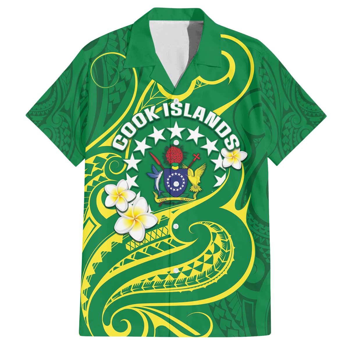 Cook Islands Happy Constitution Day Family Matching Puletasi and Hawaiian Shirt Pattern Tribal Art LT05 Dad's Shirt - Short Sleeve Green - Polynesian Pride