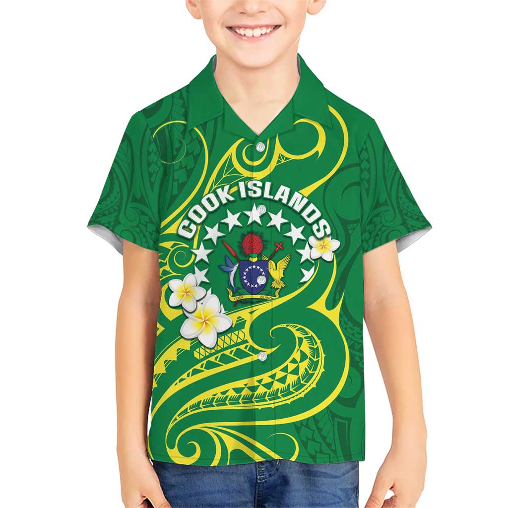 Cook Islands Happy Constitution Day Kid Hawaiian Shirt Pattern Tribal Art LT05 Kid Green - Polynesian Pride