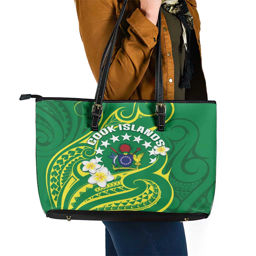 Cook Islands Happy Constitution Day Leather Tote Bag Pattern Tribal Art