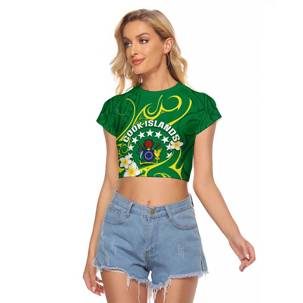 Cook Islands Happy Constitution Day Raglan Cropped T Shirt Pattern Tribal Art LT05 Female Green - Polynesian Pride